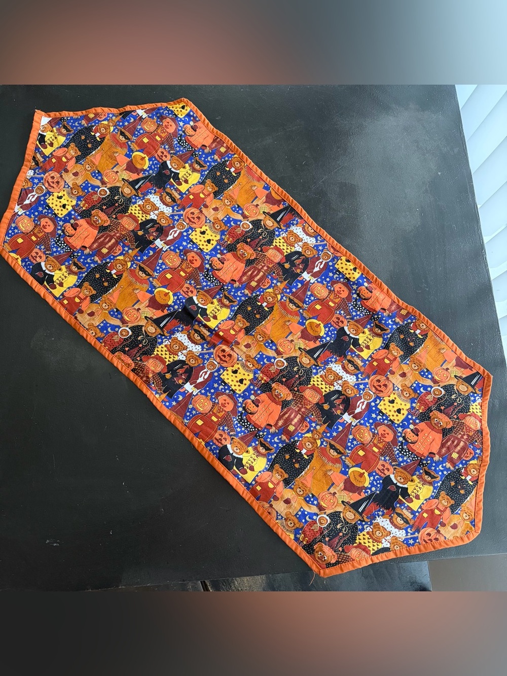 Handmade Halloween Table Runner 90s Bears in Costumes Orange Plaid 43" x 18"